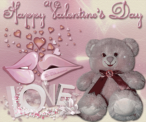 Валентинка с мишкой - с Днем Святого Валентина, gif, открытки
