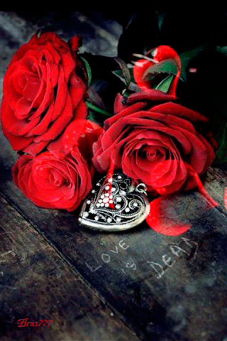 Розы с сердечками - цветы, gif, открытки