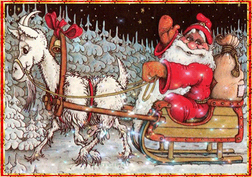 Дед Мороз с подарками на санях - с Новым Годом 2023, gif, открытки
