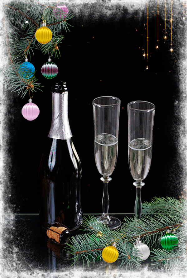 Фужеры с шампанским - с Новым Годом 2023, gif, открытки