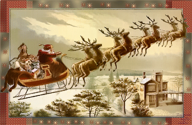 Санта-Клаус с подарками - с Новым Годом 2023, gif, открытки