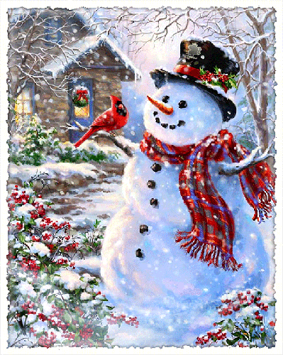 Зима, снеговик анимация - зима, gif, открытки