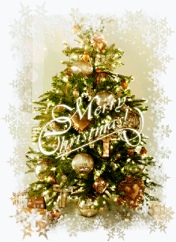 Рождественская елка с подарками - с Рождеством Христовым, gif, открытки