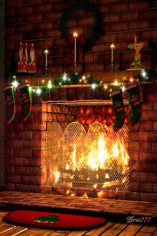 Рождественское украшение камина - с Рождеством Христовым, gif, открытки