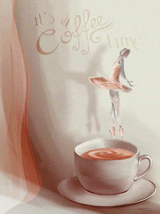 Балерина танцует на чашечке кофе - доброе утро, gif, открытки